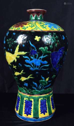 A Chinese porcelain Fahua Meiping vase decorated with fish a...