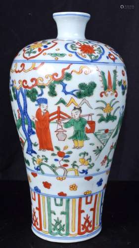 A Chinese porcelain Wucai Meiping vase decorated with figure...