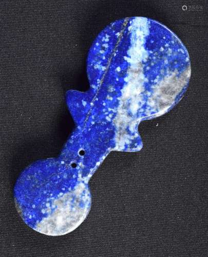 A carved Lapis Lazuli stone pendant. 9 x 3.5cm