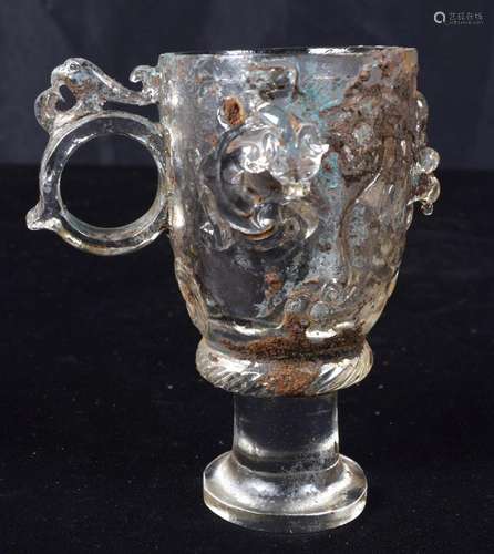 A Chinese glass libation cup decorated with small beasts. 8 ...