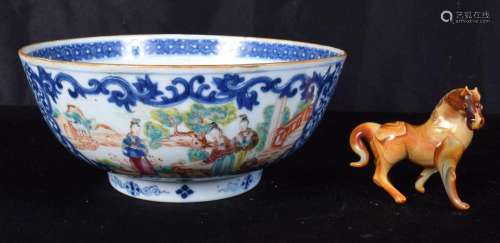 A Chinese porcelain Polychrome bowl decorated with figures i...