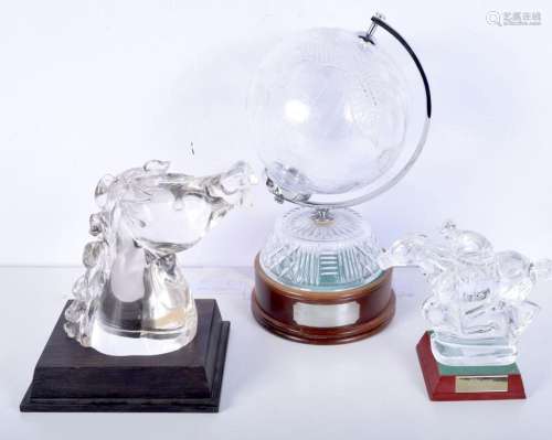 A collection of Cut glass horse racing winners trophies larg...