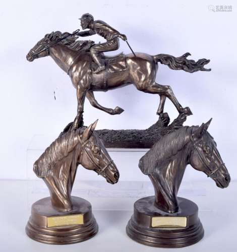 A collection of small Spelter and bronzed metal horse racing...