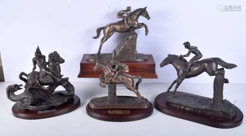 A collection of large Spelter and bronzed metal Horse racing...