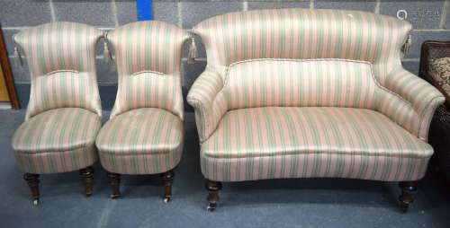 A Pink and green upholstered vintage salon style suite 91 x ...