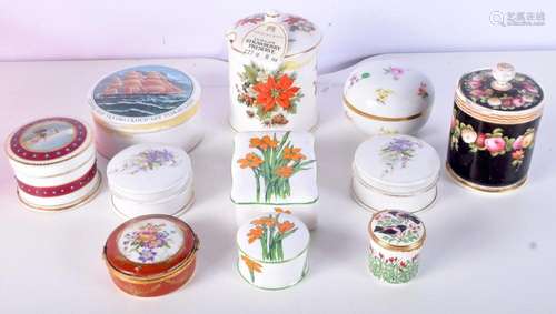 A collection of porcelain lidded pots Meissen, Staffordshire...