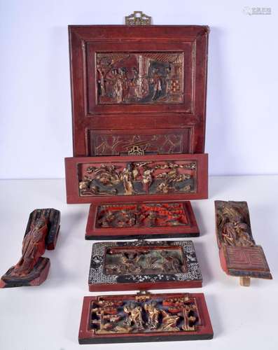 A collection of Chinese carved and painted panels and fragme...