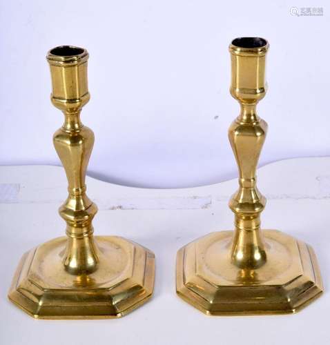 A pair of small 18th Century brass candlesticks .16 cm (2)