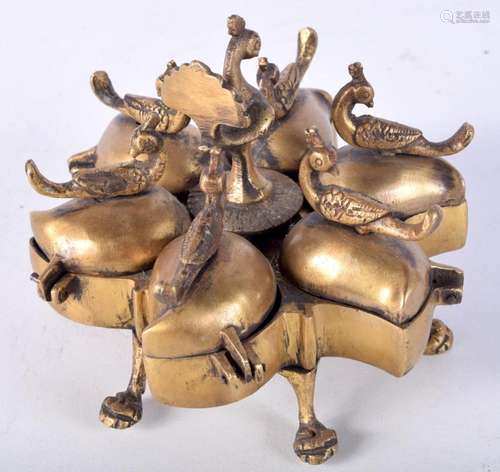 An Indian Hindu brass Tika box 10 x 12 cm .