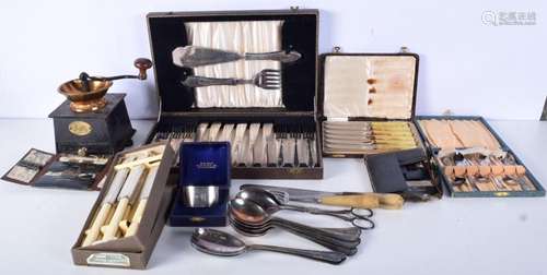 A miscellaneous collection cased flatware, vintage coffee gr...