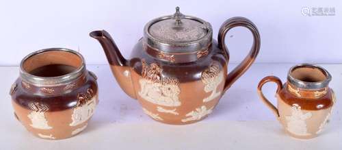 A Royal Doulton stone ware silver rimmed Tea pot together cr...