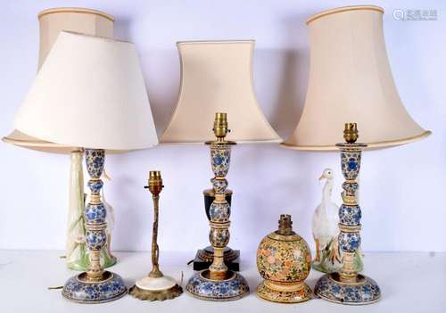 A collection of Porcelain and brass lamps