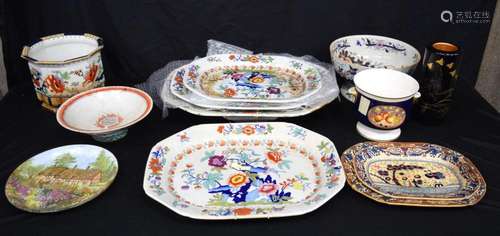 A large group of antique English dinner ware Buslem ware pla...