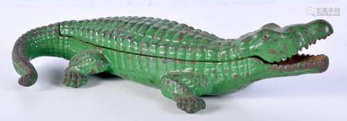 A cold painted Crocodile vesta case 25 cm .