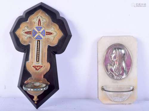 Two antique European Holy Water font hangings 18x 10 cm (2)