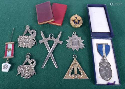 A collection of assorted Masonic wares including a silver me...