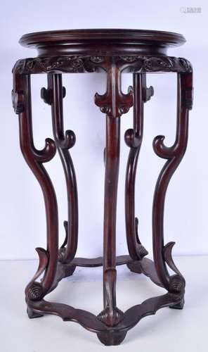 A Chinese hardwood stand carved with Taotie masks. 54 x 33cm