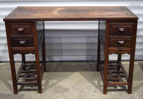 A Chinese 20th century hardwood pedestal four drawer desk 80...