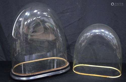 A large antique glass dome and base together with another do...