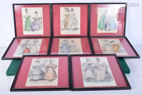 A collection of Victorian framed coloured lithographs depict...