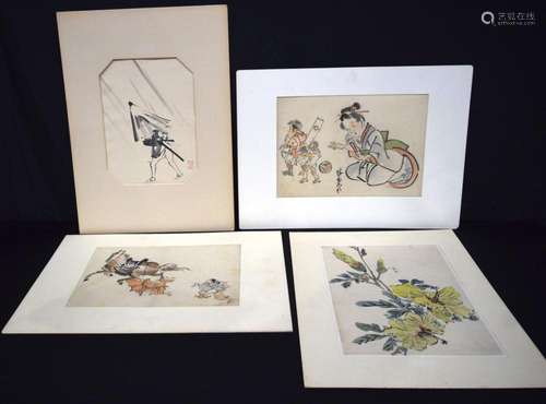 A collection of Japanese watercolours 26 x 35 cm (4)