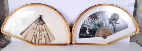 A pair of framed Japanese fans 72 x 74 cm (2)