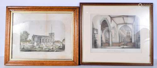 A framed lithographic print of St Johns Church Croydon toget...