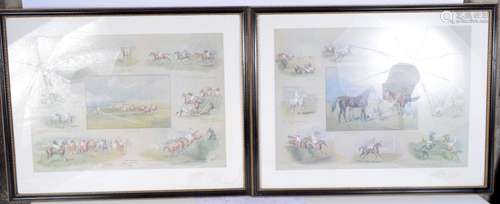 A large pair of Horse racing prints by Alfred Bright 42 x 60...