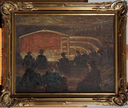 Adrien GODIEN (1873-1949),  "Au théâtre"  Huile su...