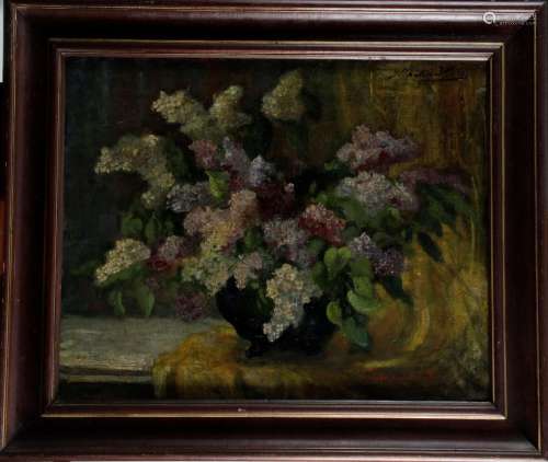 MARTIN-VIA (XXe) « Bouquet de Lila » Huile sur toile signée ...