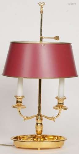 LAMPE DE BUREAU TYPE BOUILLOTTE, ovale en métal doré à deux ...