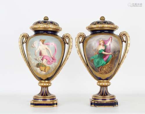 Antique Sevres Style Twin-Handled Lidded Urns