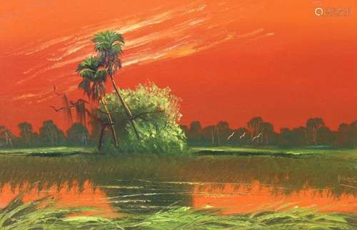 Alfred Hair (1941-1971)Highwaymen Sunset Landscape