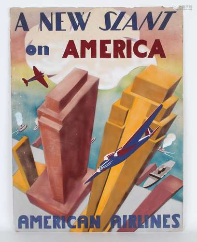 "A New Slant On America" 1931 Watercolor, Purcell