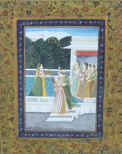 20th C. Peshawar Indian Miniature Gouache Painting