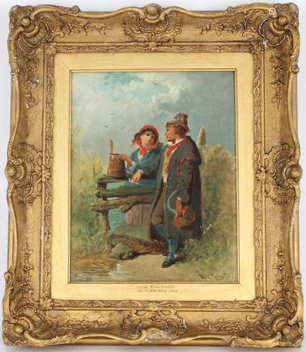 Signed 19th C. Painting, "Irish Courtship"