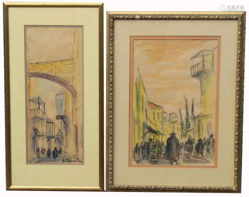 (2) Framed Judaica Scenes, Signed