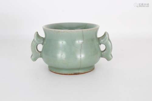 Chinese Longquan Twin Handled Celadon Censer