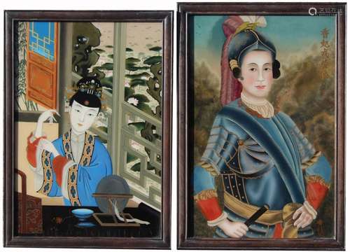 (2) Chinese Reverse Painted Glass Portraits