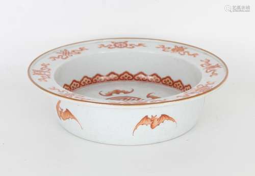 Large 19th C. Iron-Red Chinese Porcelain Basin