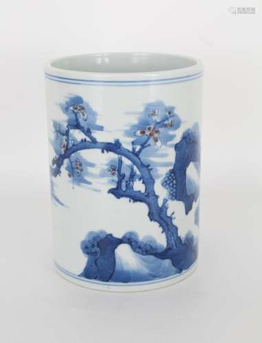 Chinese Blue/White Porcelain Brush Pot, Marked