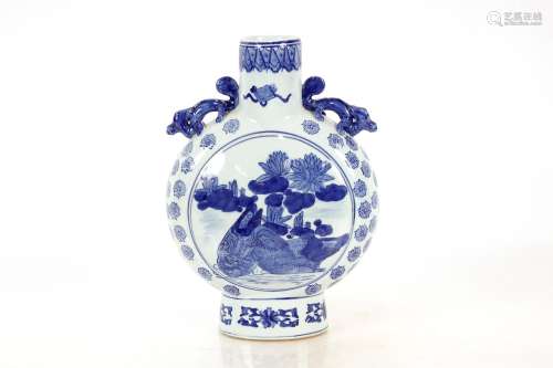 A large blue and white Chinese moon flask decorated in the t...
