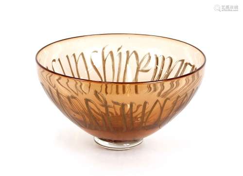 An Art Glass bowl, decorated with lettering by Peter Furlong...