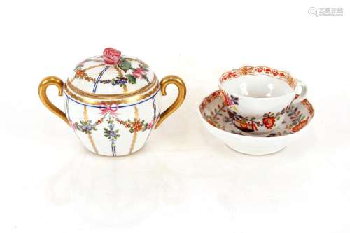 A Meissen Imari pattern cup and saucer,and a continental por...