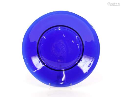 A Peking blue glass dish,of plain form