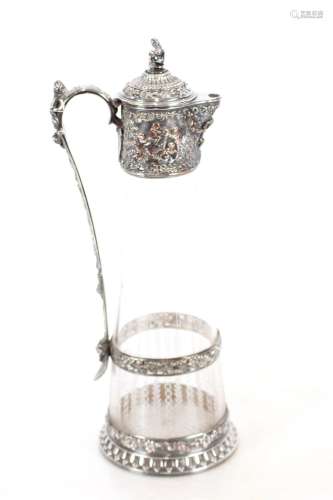 A Victorian electroplated German claret jug,of tapering form...