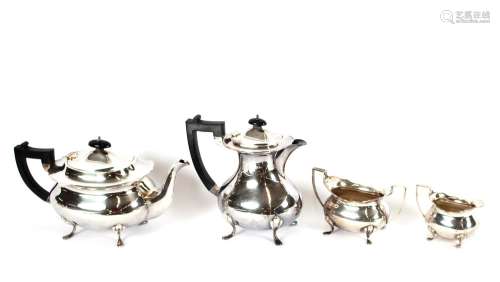 A silver four piece tea set, Hallmarked for Birmingham 1937,...