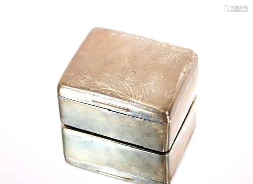 A silver wooden line cigarette box,Birmingham1906,with inscr...