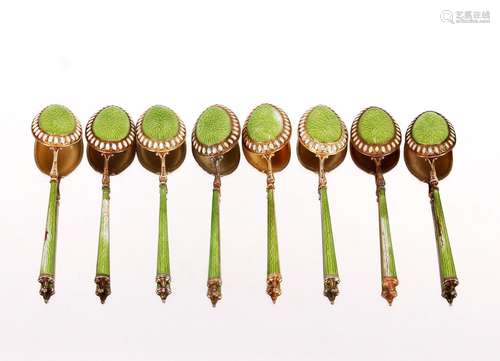 Eight Norwegiansilver and enamel teaspoons