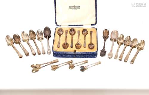 A cased set of six silver teaspoons,and a collection of vari...